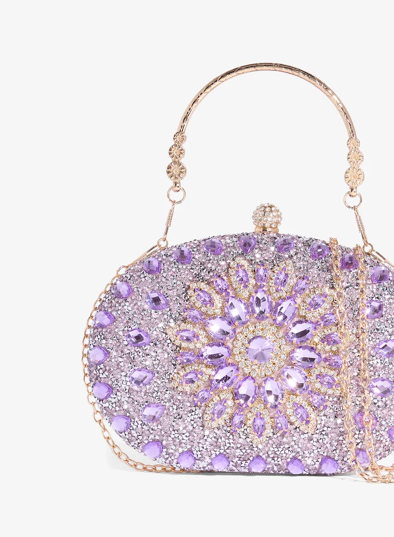 Khizana Purple Rhinestone Jewel Embellished Detail Statement Clutch for Women | Best Price UAE
